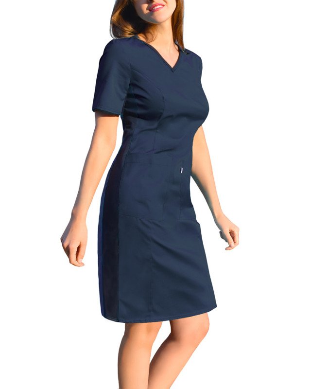 Scrubs dress with ELASTIC SIDE PANELS, navy blue, SKE1G Granat Women