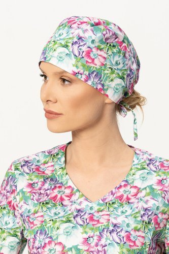 Medical cap, flower pattern, 100% cotton, CN3