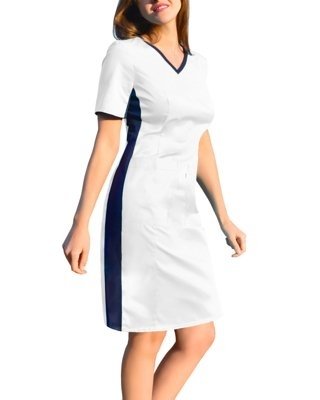 Scrubs dress with ELASTIC SIDE PANELS, white, SKE1-B