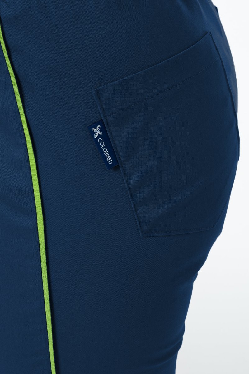 Scrubs pants with a stripe, clothes STRETCH, navy SE4-G2 + Medical blue lime, SOFT | COLORMED