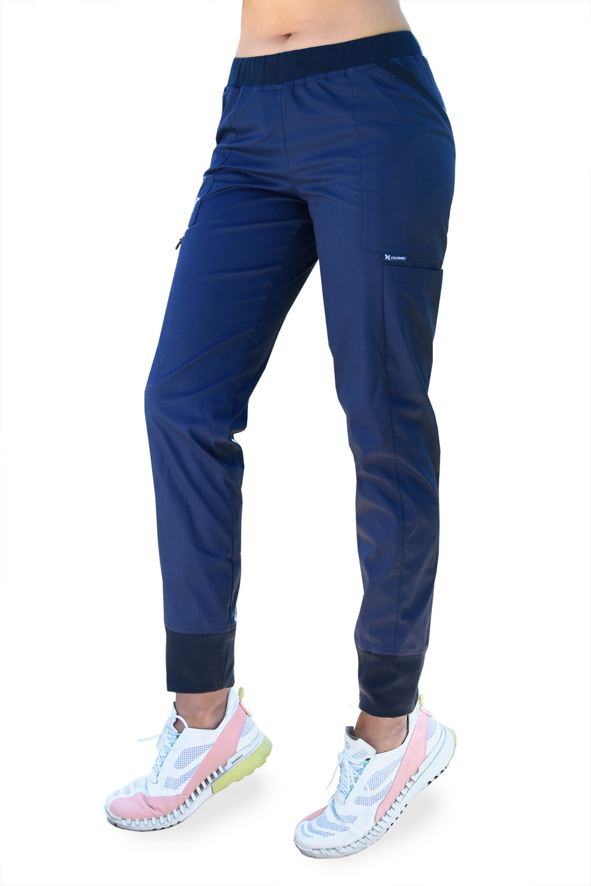 Scrubs pants with a stripe, SOFT STRETCH, navy blue + lime, SE4-G2 |  Medical clothes COLORMED