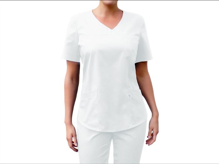 V-neck scrubs top, white, BC3-B