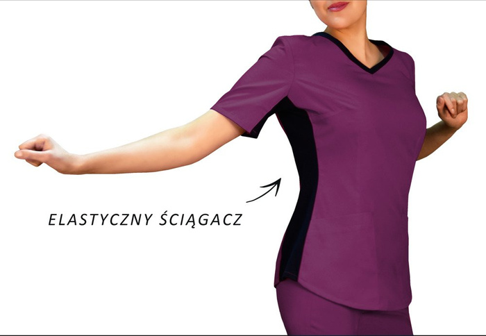 Scrubs top with ELASTIC SIDE PANELS BE1-SL, plum