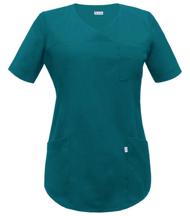 V-neck scrubs top, teal blue, BC3-M