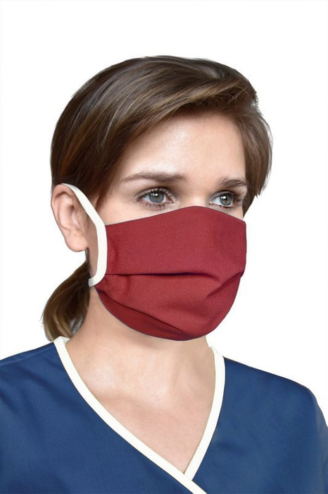 Reusable protective mask with drawstrings, burgundy