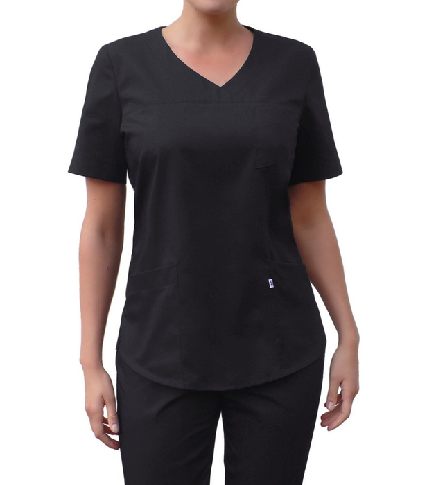 V-neck scrubs top, black, BC3-C