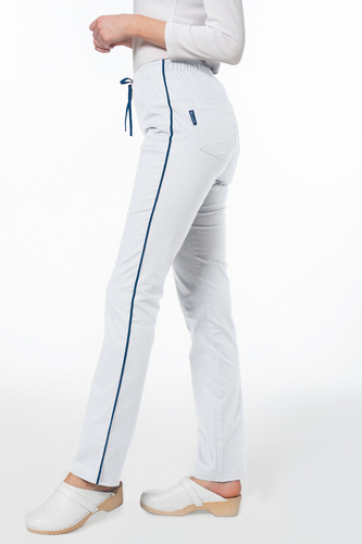 Medical trousers with piping, SOFT STRETCH PREMIUM, white + navy blue, SE4-B