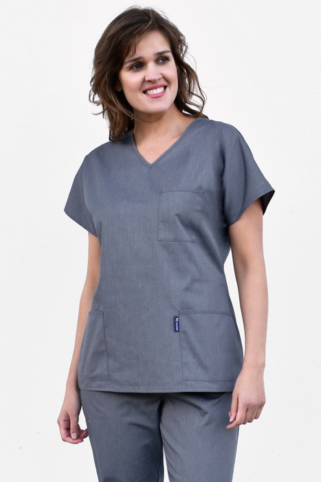 Medical scrubs top, with kimono sleeves, gray melange, BC4-Sm