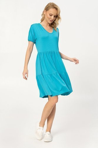 Zwiewna sukienka w stylu boho, kolor turkusowy