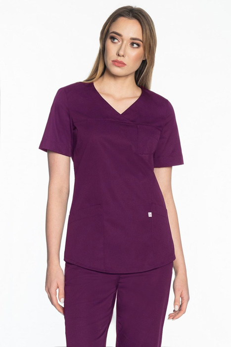 V-neck scrubs top, plum, BC3-SL