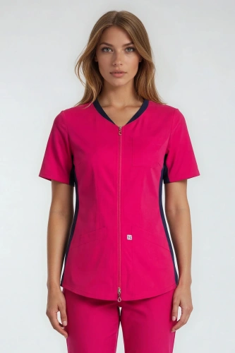 Żakiet medyczny damski / kosmetyczny  z elastycznym ściągaczem w boku Colormed, kolor fuksja, ZE1-F', bawełna +