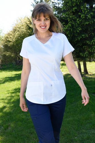 Scrubs top with ELASTIC KNITWEAR BE2-B, white