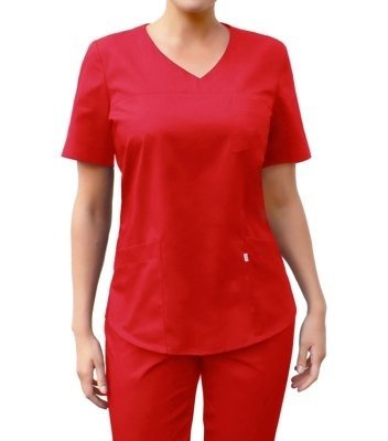 V-neck scrubs top, red, BC3-Cz