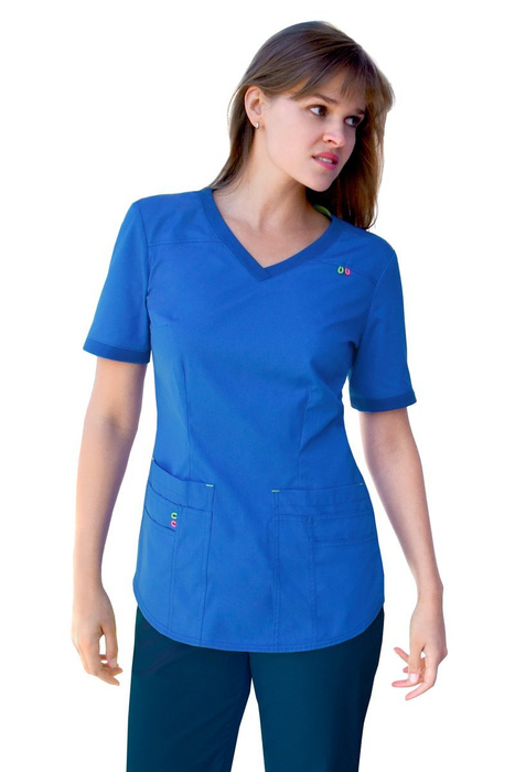 Scrubs top with an ELASTIC BACK BE3-N, blue