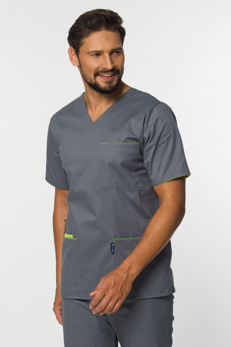 Men's medical shirt SOFT STRETCH PREMIUM, grey + lime, MBE4-S