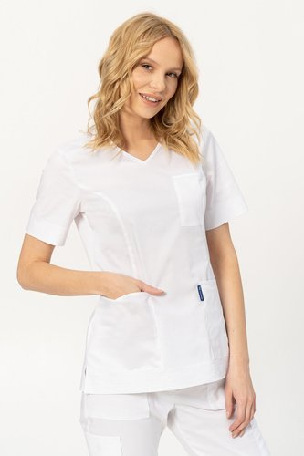 Scrubs top STRETCH, white, BE6-B