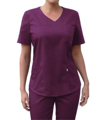 V-neck scrubs top, plum, BC3-SL