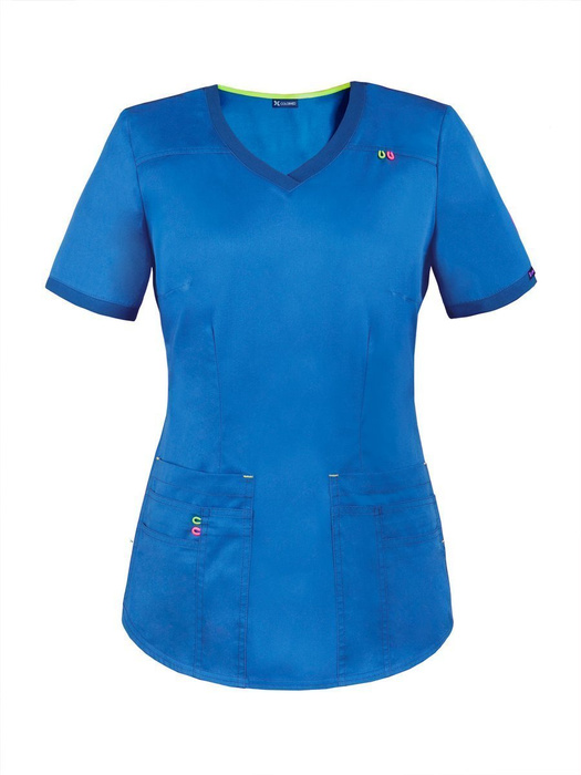 Scrubs top with an ELASTIC BACK BE3-N, blue