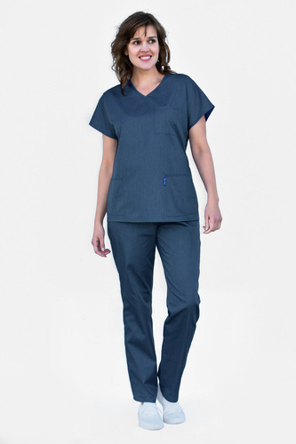 Scrubs / medical set -  top + pants with elastic waistband XC4, navy melange