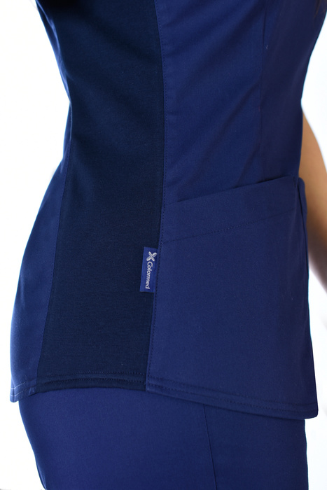 Scrubs top with ELASTIC SIDE PANELS BE1-G, navy blue