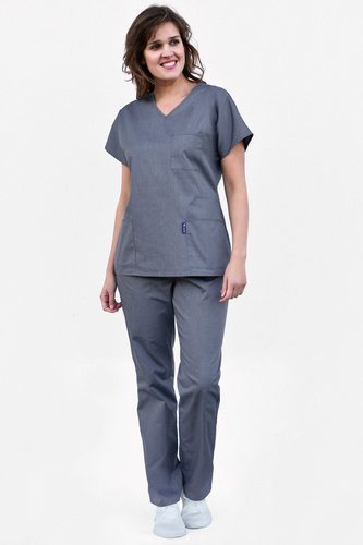 Scrubs / medical set - kimono sweatshirt + trousers with elastic waistband XC4, grey melange