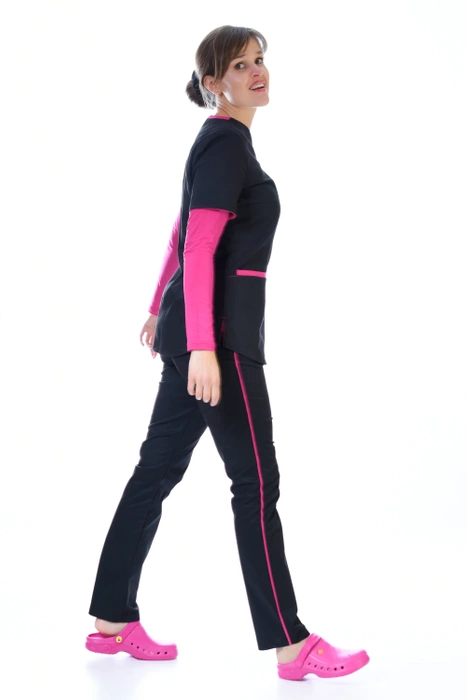 Ladies' medical SOFT STRETCH PREMIUM set, black + fuchsia, XE4-C