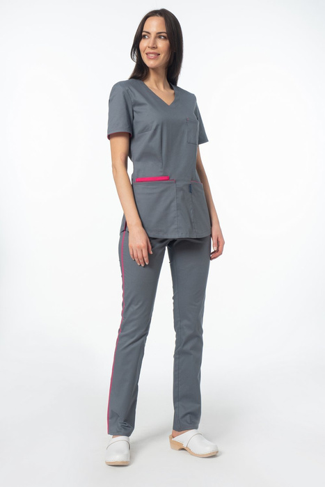 Bluza medyczna damska Colormed Soft Stretch Premium, szary + róż, BE4-S2