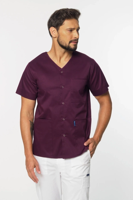 Bluza medyczna męska rozpinana Colormed Stretch, kolor burgundowy, MZE6-Bu