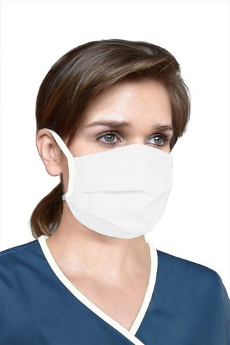 Reusable protective mask with drawstrings, white