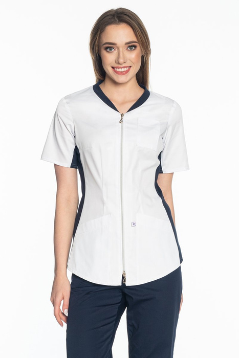 Żakiet medyczny / kosmetyczny damski z elastycznym ściągaczem w boku Colormed, kolor biały, ZE1-B