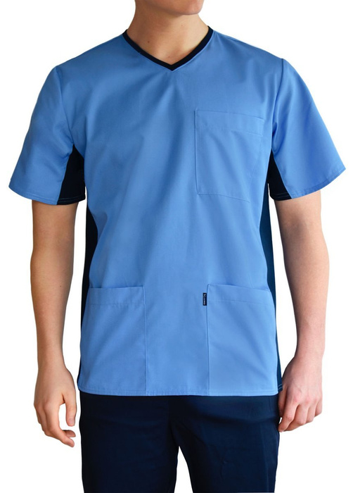 Men's scrubs top with elastic panels MBE1-BL, light blue