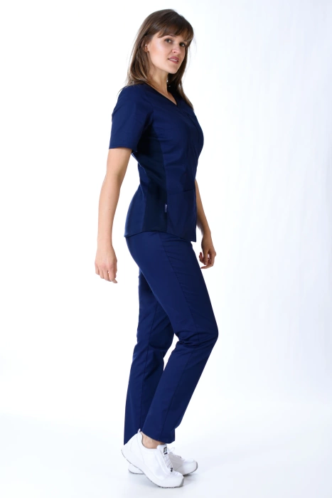 Scrubs / komplet medyczny - bluza z elastycznymi bokami + spodnie w gumę Stretch,  XE1-G', granatowy, bawełna +