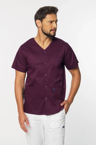 Bluza medyczna męska rozpinana STRETCH, kolor burgundowy, MZE6-Bu