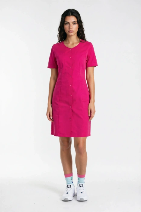 Fartuch Medyczny / kosmetyczny / sukienka zapinana na napy Colormed, kolor fuksjowy, FC6-F', bawełna +