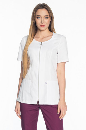 Żakiet medyczny / kosmetyczny damski zapinany na zamek, biały, ZC1-B