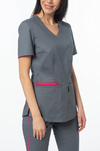 Women's medical blouse SOFT STRETCH PREMIUM, gray + pink, BE4-S2