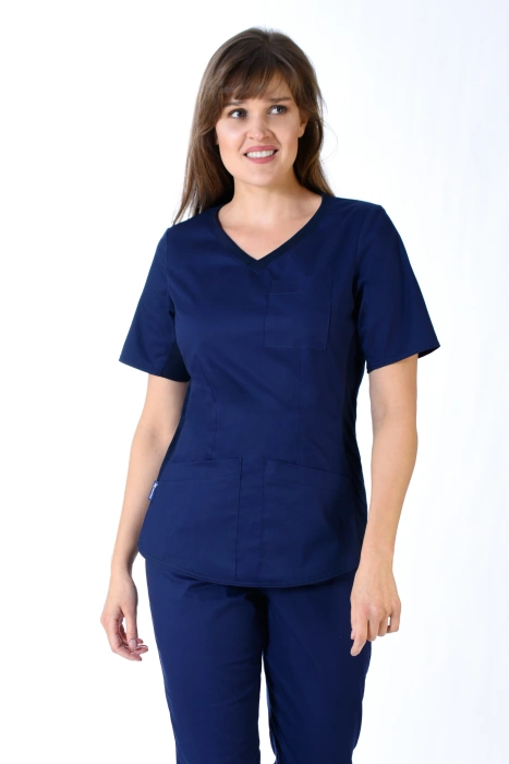 Scrubs top with ELASTIC SIDE PANELS BE1-G, navy blue