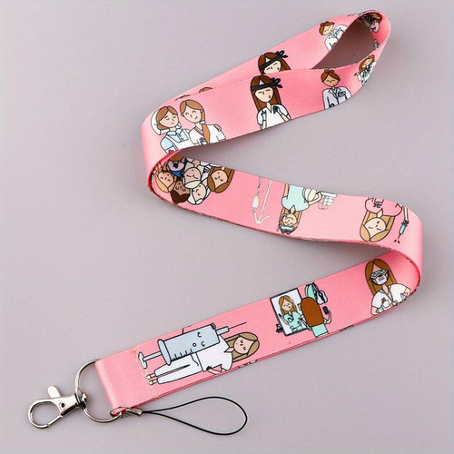 Lanyard for ID badge, pearl pink with print