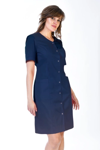 Fartuch Medyczny / kosmetyczny / sukienka zapinana na napy Colormed, kolor granatowy, FC6-G', bawełna +