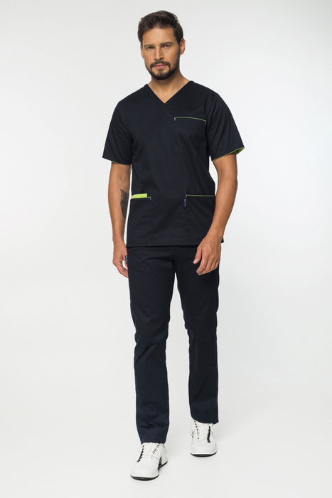 Men's medical shirt SOFT STRETCH PREMIUM, black + lime, MBE4-C