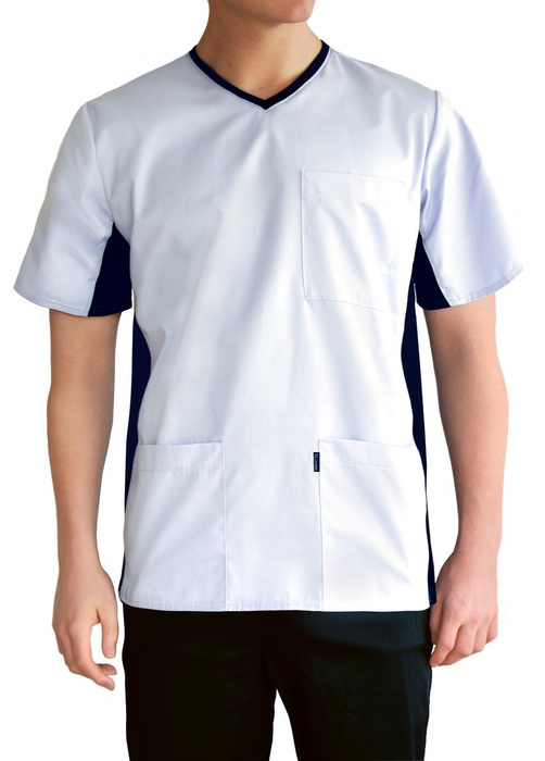 Men's scrubs top with elastic panels MBE1-B, white