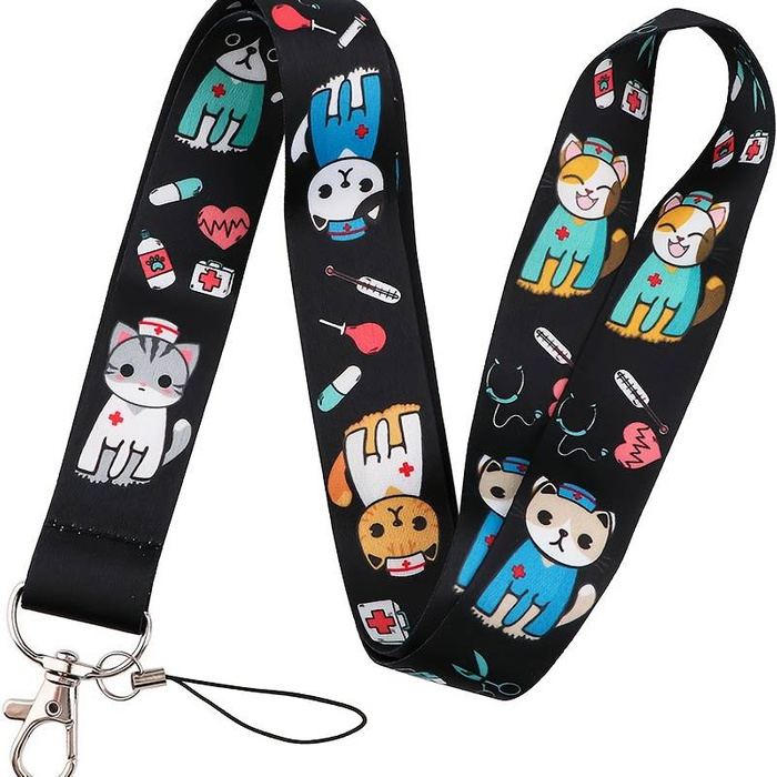 Lanyard for ID badge, black with print