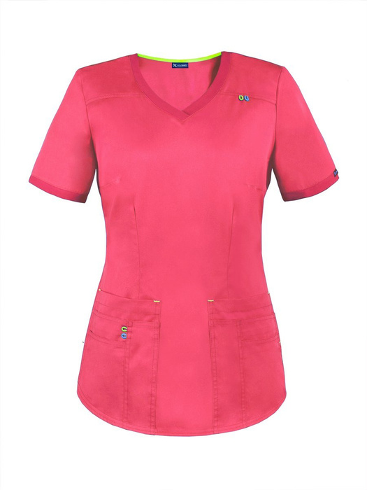 Scrubs top with an ELASTIC BACK BE3-K, coral red