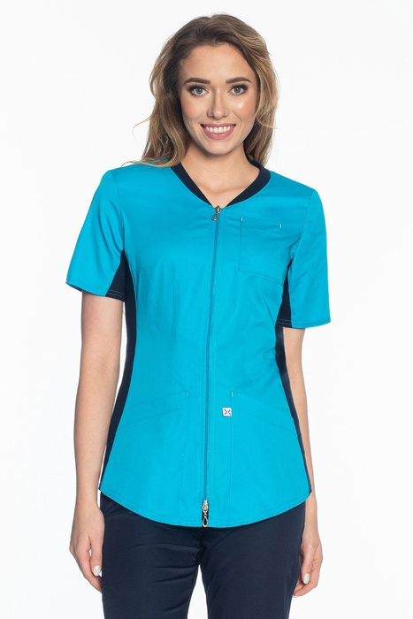 Żakiet medyczny / kosmetyczny damski z elastycznym ściągaczem w boku Colormed, kolor turkusowy, ZE1-T