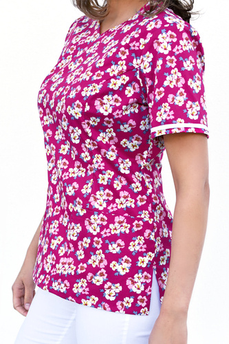 Scrubs top, cotton + stretch flower pattern  BN2-R