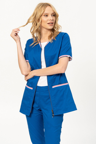 Scrubs jacket Soft Stretch with a zipper, blue sapphire, ZE5-N3