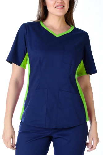 Scrubs top with ELASTIC SIDE PANELS BE1-G, navy blue