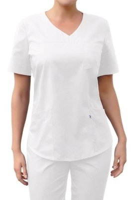 V-neck scrubs top, white, BC3-B