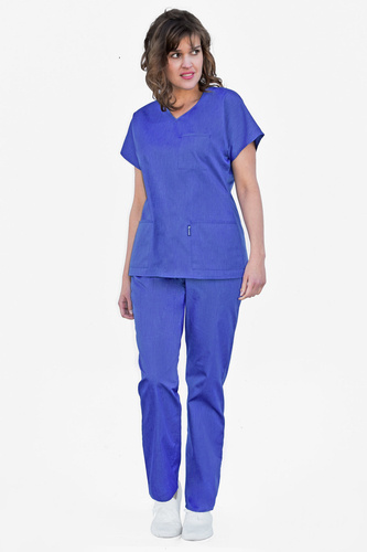 Scrubs / medical set -  top + pants with elastic waistband XC4, blue melange