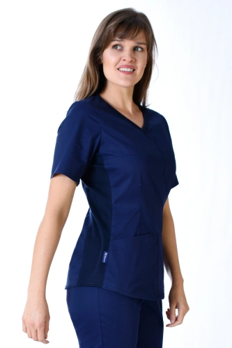 Scrubs top with ELASTIC SIDE PANELS BE1-G, navy blue